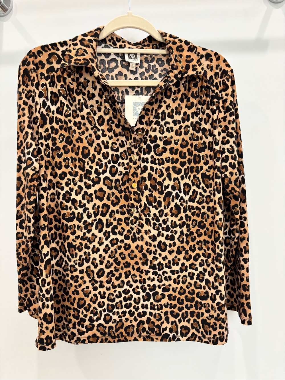 Anne Klein Leopard Print Button-Down Blouse - Brown & Black